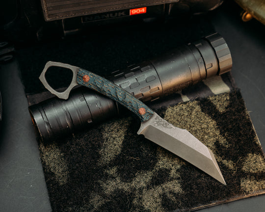 SHPOS - Kamari Burlap Micarta, Fire Canvas Micarta, Chaos Grip.