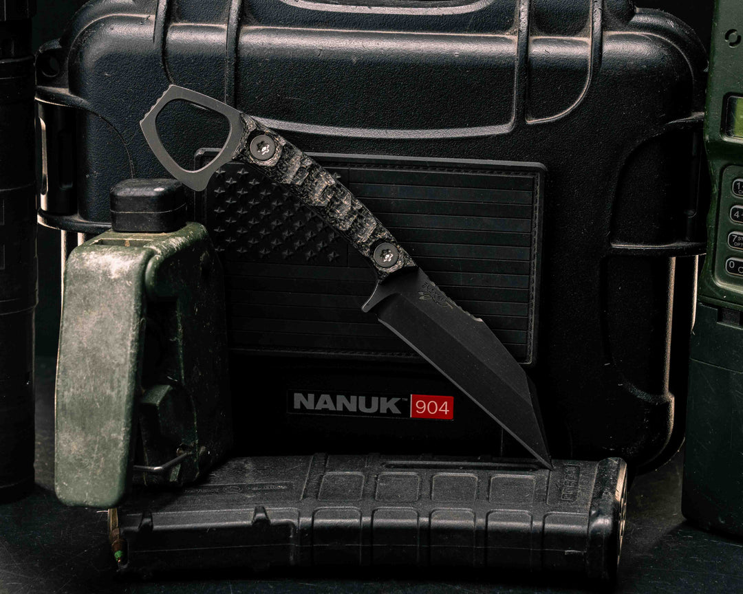 SHPOS- Black Burlap Micarta, Ti Allen Bolts, Textured Grip