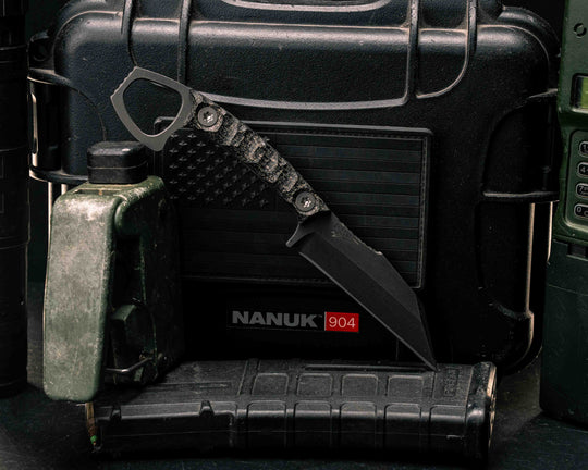 SHPOS- Black Burlap Micarta, Ti Allen Bolts, Textured Grip