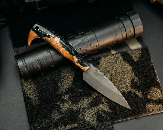 Special K - HFB x KBD Collab - Burl Wood Resin, Mosaic Pins, Brass Lanyard Pins, Contoured Grip.
