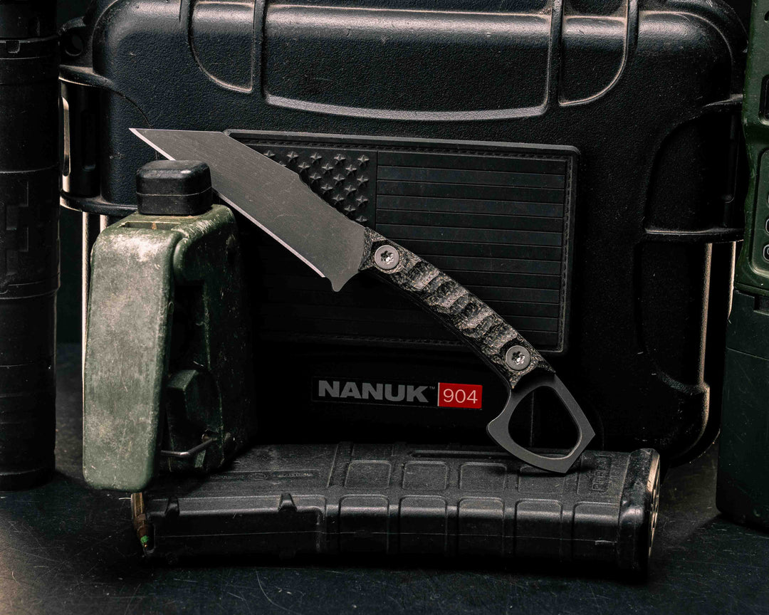 SHPOS- Black Burlap Micarta, Ti Allen Bolts, Textured Grip