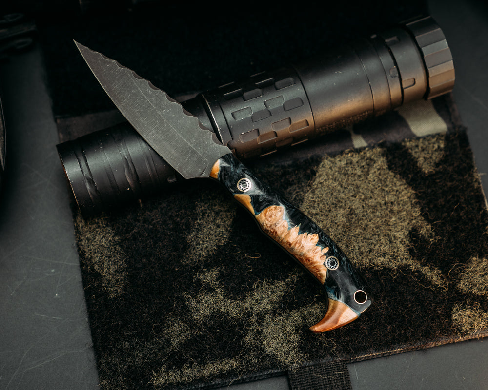 Special K - HFB x KBD Collab - Burl Wood Resin, Mosaic Pins, Brass Lanyard Pins, Contoured Grip.