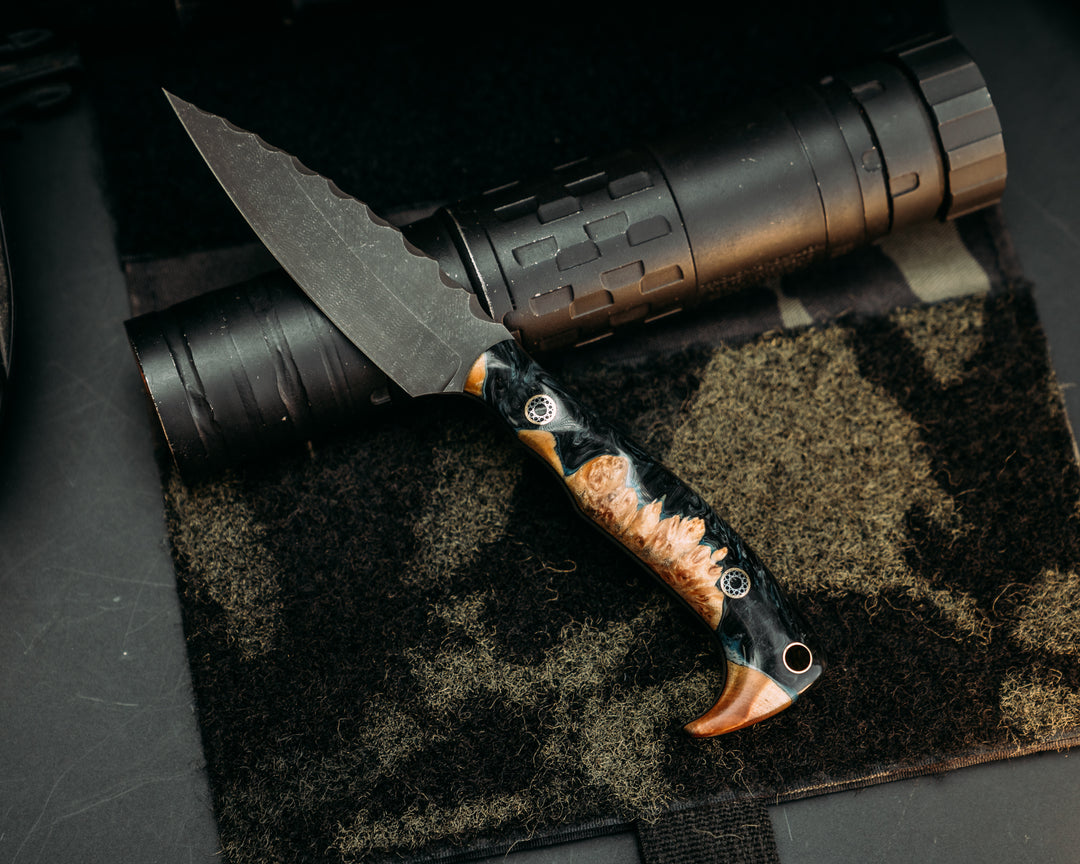 Special K - HFB x KBD Collab - Burl Wood Resin, Mosaic Pins, Brass Lanyard Pins, Contoured Grip.