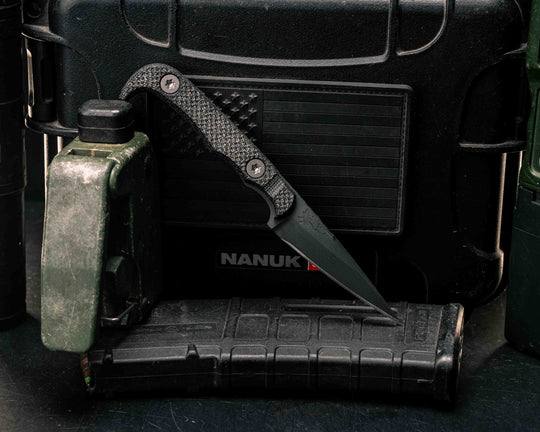 Slender Man- Black Canvas Micarta, Sniper Grey Cerakote, Ti Torx Bolts, Textured Grip