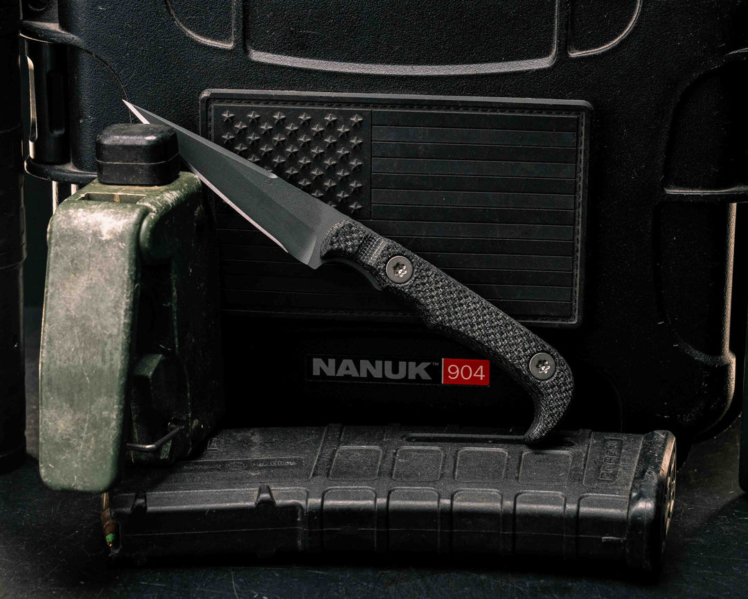 Slender Man- Black Canvas Micarta, Sniper Grey Cerakote, Ti Torx Bolts, Textured Grip