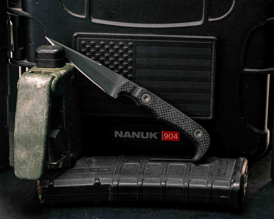 Slender Man- Black Canvas Micarta, Sniper Grey Cerakote, Ti Torx Bolts, Textured Grip