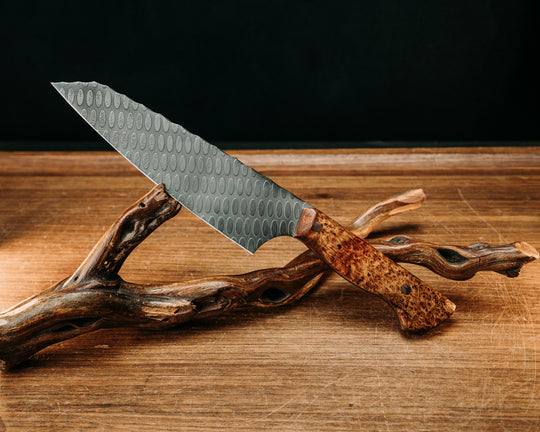 Santoku - Amboyna, Copper & Black G10 Liner, Copper Pins, Smooth Grip