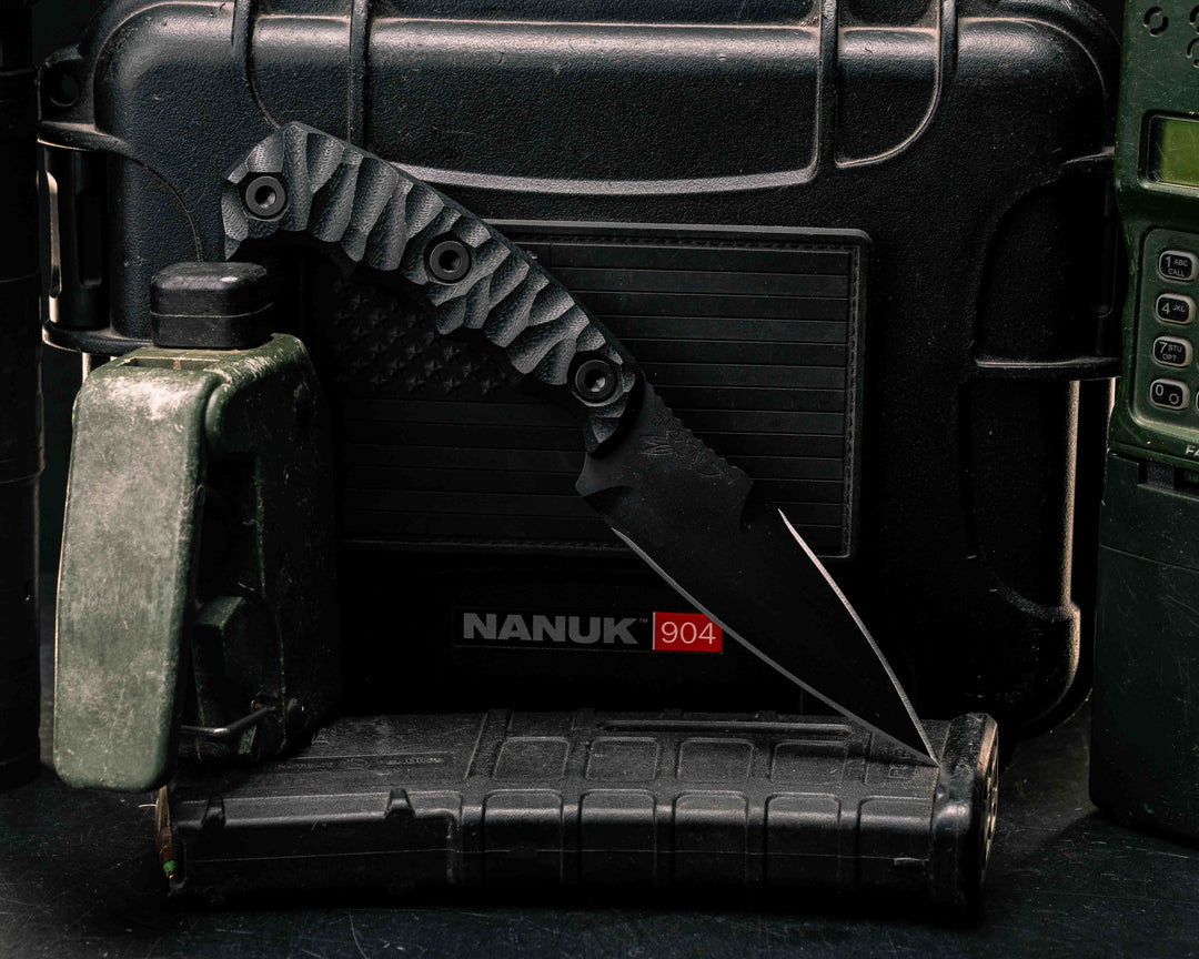 4" HUMINT - Black G10, Armor Black Cerakote, Allen Bolts, Textured Grip