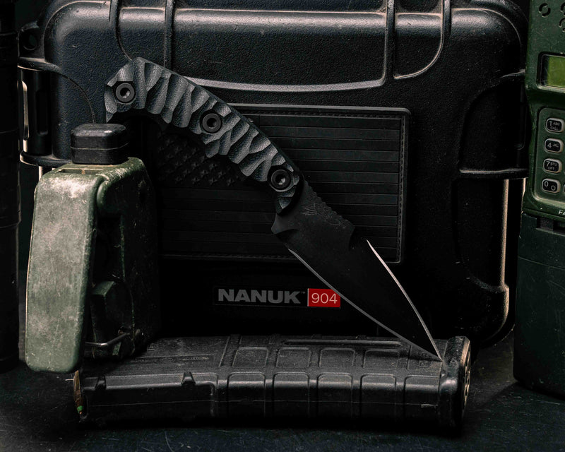 4" HUMINT - Black G10, Armor Black Cerakote, Allen Bolts, Textured Grip