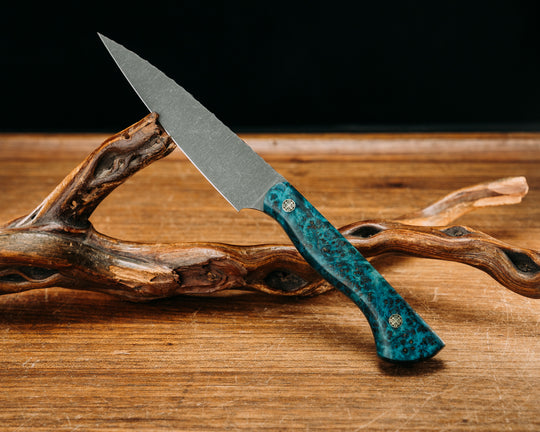 Pairing Knife- Dyed Black Ash, Mosaic Pins, Smooth Grip.