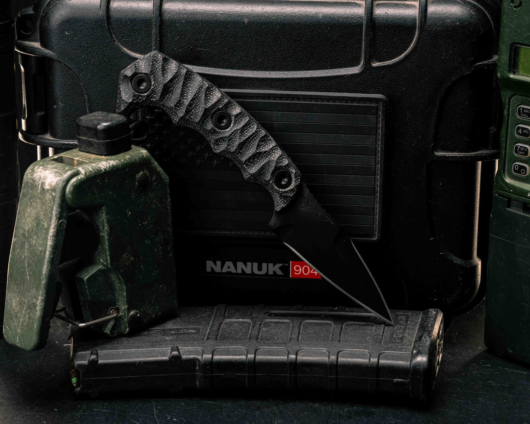 3" HUMINT - Black Canvas Micarta, Armor Black Cerakote, Allen Bolts, Textured Grip