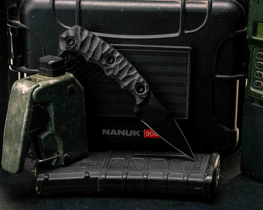 3" HUMINT - Black Canvas Micarta, Armor Black Cerakote, Allen Bolts, Textured Grip