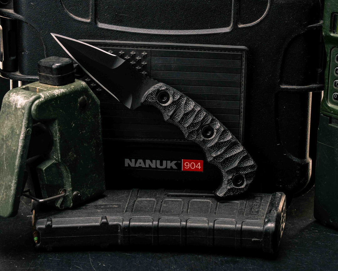 3" HUMINT - Black Canvas Micarta, Armor Black Cerakote, Allen Bolts, Textured Grip