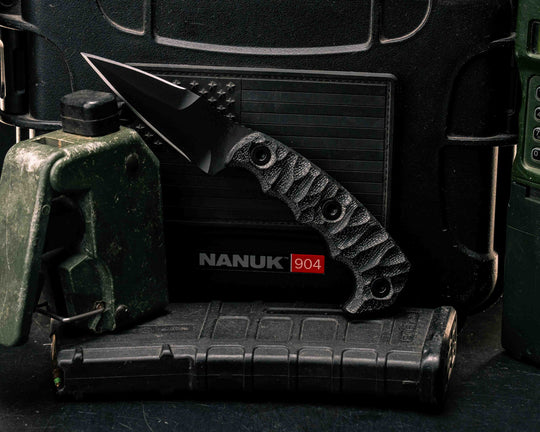 3" HUMINT - Black Canvas Micarta, Armor Black Cerakote, Allen Bolts, Textured Grip