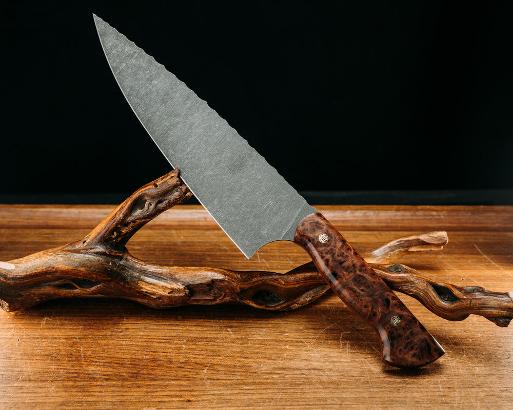Chef Blade - Redwood w/ Red & Coyote G10 Liners, Mosaic Pins Smooth Grip.
