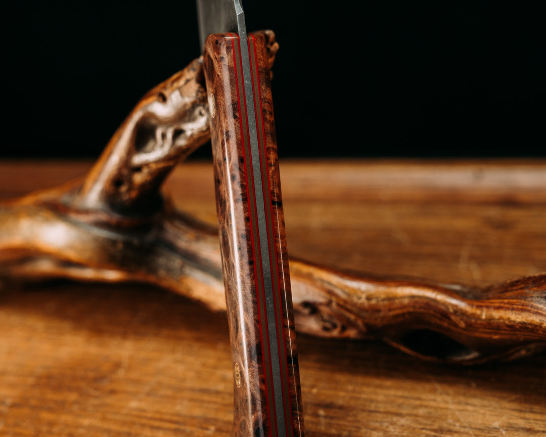 Chef Blade - Redwood w/ Red & Coyote G10 Liners, Mosaic Pins Smooth Grip.