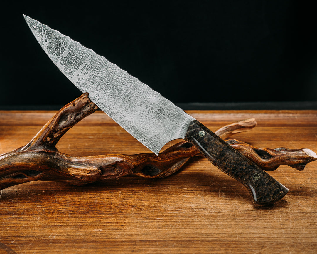 Chef Blade - Dyed Black Ash w/ Black & G10 Liners, Mosaic Pins Smooth Grip.