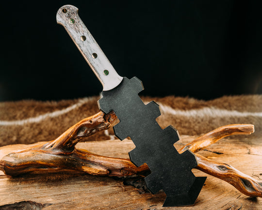 Mini Macuahuitl- Elk Antler, Mosaic & Brass Ppins, Smooth Grip.