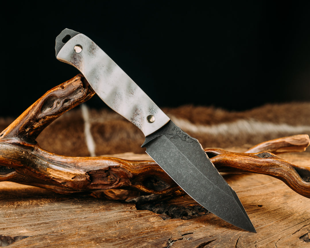 Field Knife- Elk Antler, Brass Pins,Textured Grip.