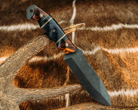 Disaster Breacher - Desert Ironwood, Black & Coyote G10 & Brass Pin Striping, Dark Matter Carbon Splits, Burl G10, Mosaic Pins, Grooved Grip.