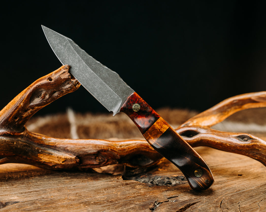 Field Knife Jr- Amboyna, Box Elder Split, Hawaiian Curly Koa, Mosaic P ...