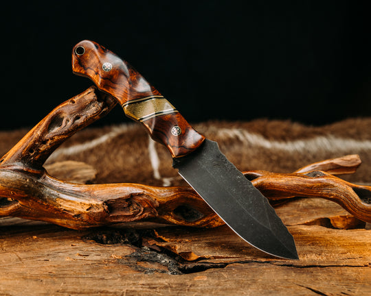 Disaster Jr - Desert Ironwood, Black & OD Green G10 Pin Striping, OD Green Canvas Micarta, Mosaic Pins, Brass Lanyard Pin, Textured Grip.