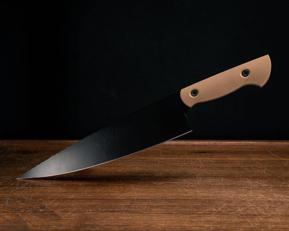 Chef Blade 10"- Coyote G10, Elite Black Cerakote, Allen Bolts, Smooth Grip