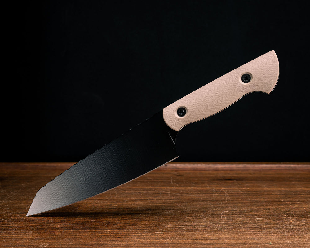 Santoku- Mojave Brown G10, Elite Black Cerakote, Allen Bolts, Smooth Grip