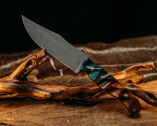 Crow Scout- Dyed Redwood, Black G10 & Brass w/ Natural Canvas Micarta Pin Striping, Black w/ Gold Web TruStone Split, Desert Ironwood, Mosaic Pins, Brass Lanyard Pin, Textured Grip