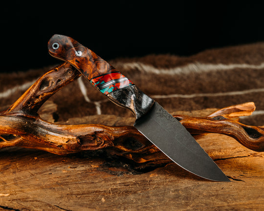 Crow Jr- Giraffe Bone, Black & Aluminum Pin Striping, Sonoran Sunset TruStone Splits, Desert Ironwood, Mosaic Pins, Alumium Lanyard Pin, Textured Grip.