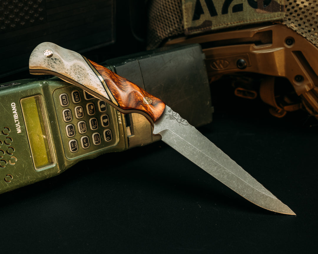 Boogeyman- Desert Ironwood, Black G10 and Brass Split, Mosaic Pins, Textured Grip