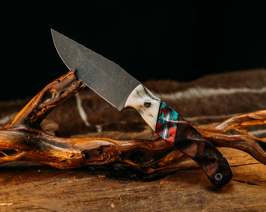 Crow Jr- Giraffe Bone, Black & Aluminum Pin Striping, Sonoran Sunset TruStone Splits, Desert Ironwood, Mosaic Pins, Alumium Lanyard Pin, Textured Grip.
