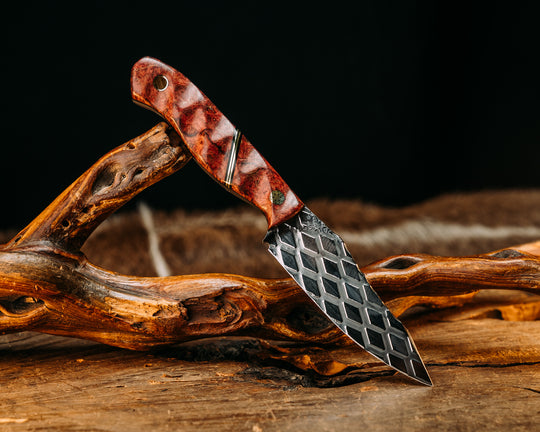 Field Knife Jr- Dyed Black Ash, Black G10 & Brass Split, Mosaic Pin, Brass Lanyard Pin, Textured Grip.