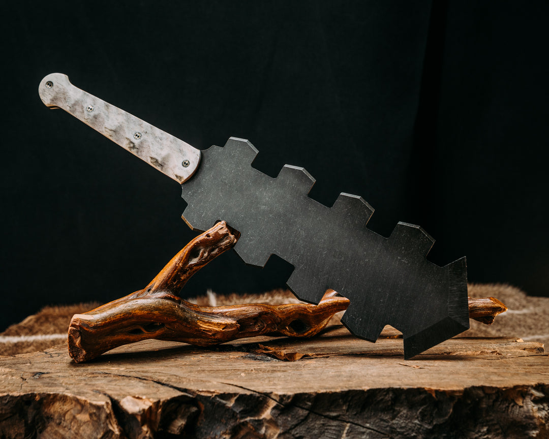 Macuahuitl- Elk Antler, Mosaic Pins, Textured Grip.