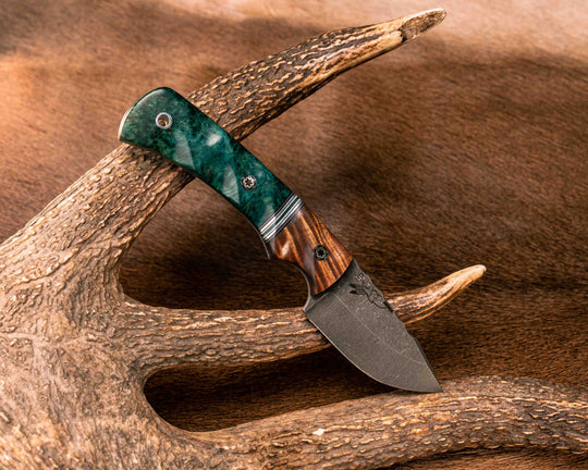 Beef Harpoon- Hawaiian Curly Koa, Black G10, Earth G10, OD Green G10, Aluminum, Forest Green G10 and White G10 Split, Dyed Buckeye, Mosaic Pins, Aluminum Lanyard Pin, Textured Grip