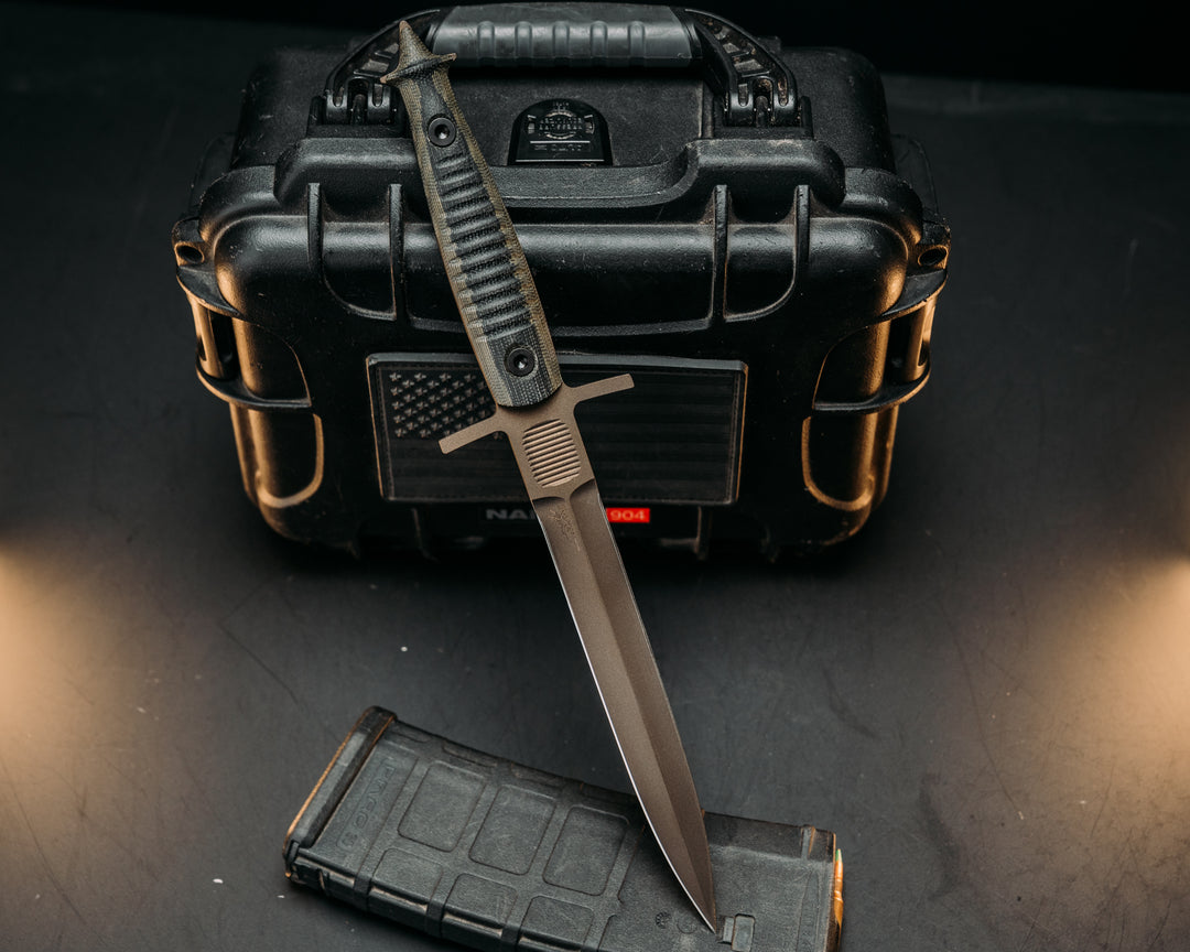 V-42 Dagger - OD Green & Black Canvas Micarta, Midnight Bronze Cerakote, Allen Bolts, Textured Grip