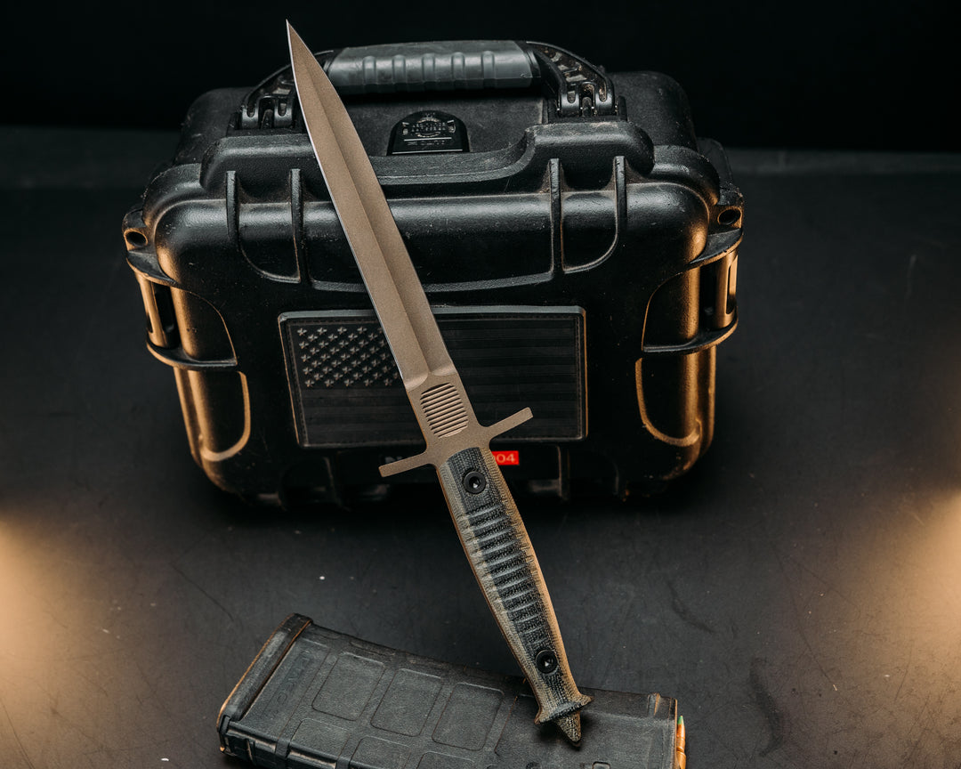 V-42 Dagger - OD Green & Black Canvas Micarta, Midnight Bronze Cerakote, Allen Bolts, Textured Grip