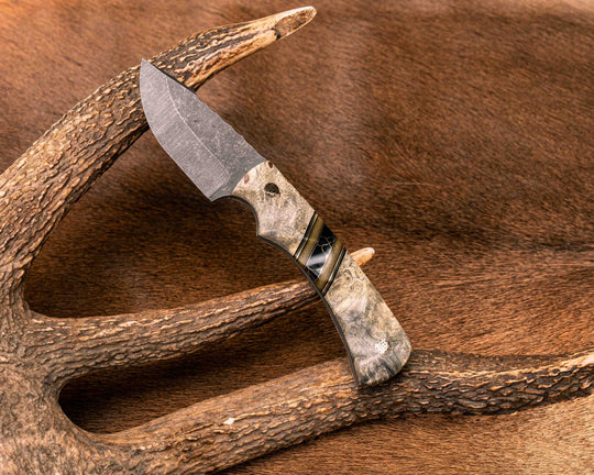 Beef Harpoon- Buckeye Burl, Black G10 and Brass Pin Striping, OD Green Canvas Micarta and Black with Gold Web Tru-stone Split, Mosaic Pins, Textured Grip