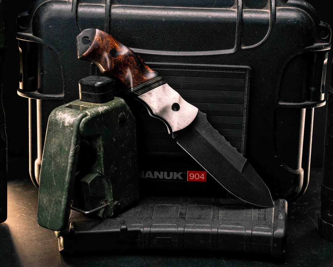 Disaster Jr Gen 3- Elk Antler, Black G10, Brass, and Aluminum Split, Desert Ironwood, CF Pins, Textured Grip