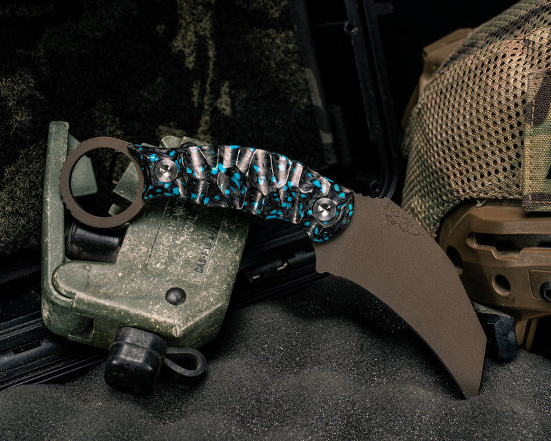 Karambito- Turquoise Rocky Wave Carbon, Midnight Bronze Cerakote, Ti Allen Bolts, Textured Grip