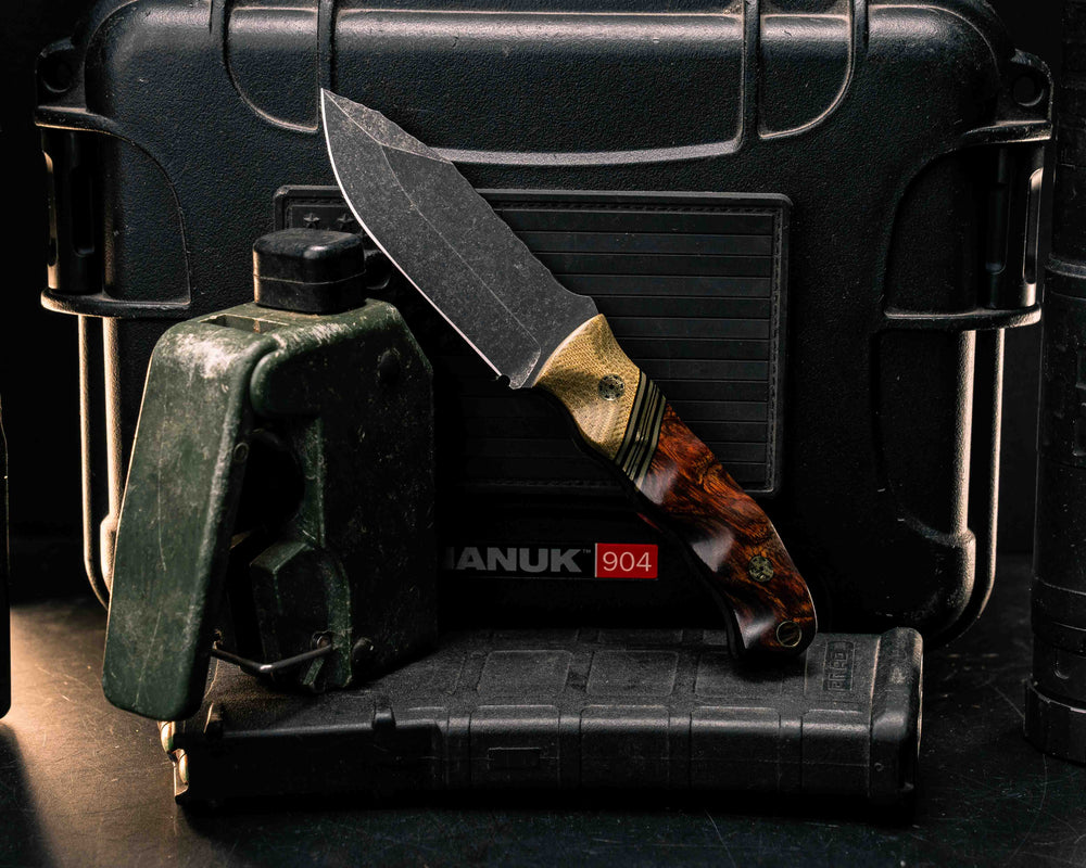 Disaster Cub Gen 3- OD Green Canvas Micarta, Black G10, OD Green G10 and Brass Split, Desert Ironwood, Mosaic Pins, Brass Lanyard Pin, Textured Grip