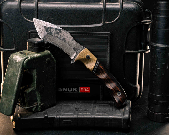 Buteo- OD Green Canvas Micarta, Black G10, Copper and Aluminum Split, Desert Ironwood, Mosaic Pins, Textured Grip