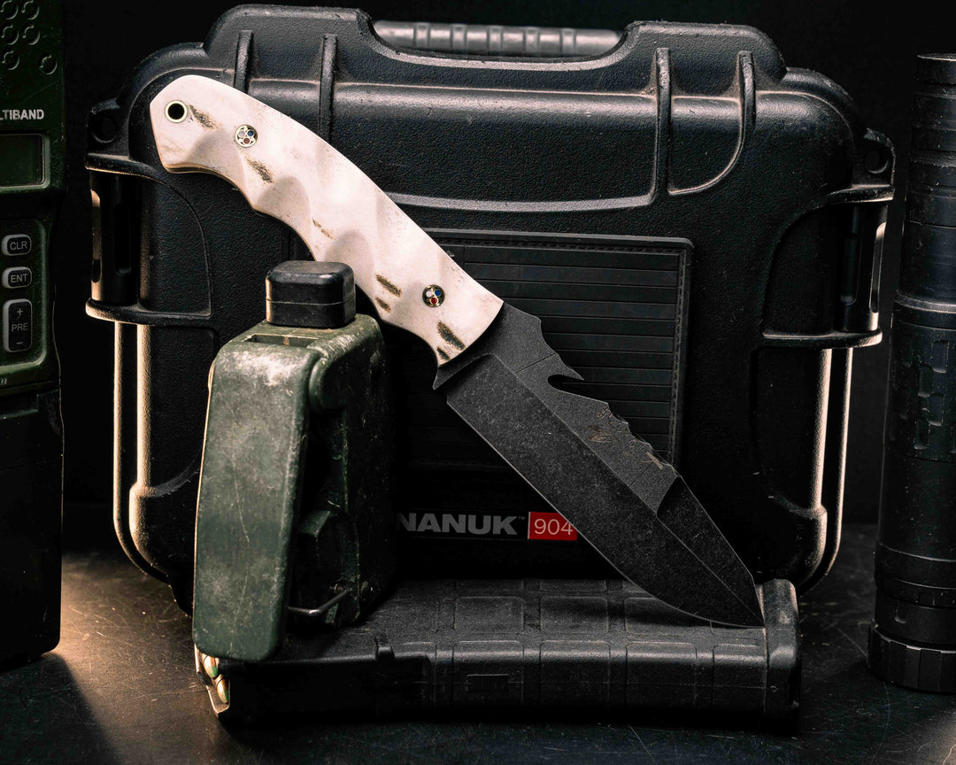 Notched Wire Cutter Breacher Gen 3- Elk Antler, Patriot Mosaic Pins, Textured Grip