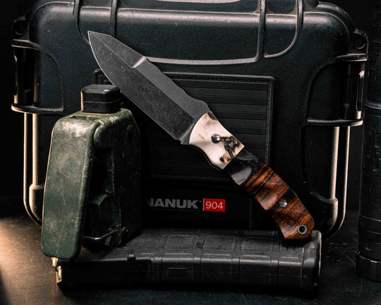 ?? (Split) Disaster Jr Gen 3- Elk Antler, ?? Dinosaur Bone Split, Desert Ironwood, Patriot Mosaic Pins, Aluminum Lanyard Pin, Textured Grip