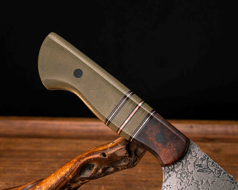Chef Set- Desert Ironwood, Black G10 and Copper Pin Striping, OD Green Canvas Micarta Split, OD Green Canvas Micarta, Black Canvas Micarta Pins, Smooth Grip
