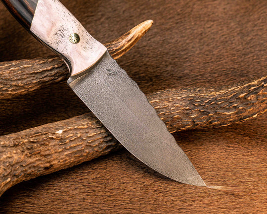 Crow Jr- Elk antler, Brass Split, Desert Ironwood, Mosaic Pins, Brass Lanyard Pin, Textured Grip