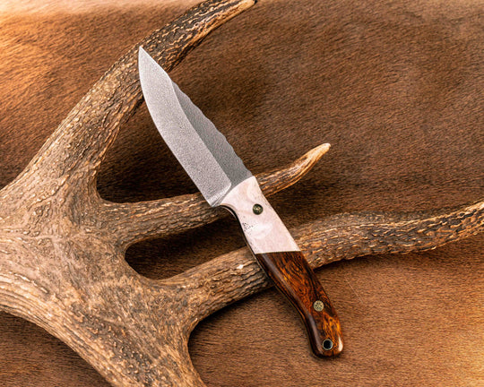 Crow Jr- Elk antler, Brass Split, Desert Ironwood, Mosaic Pins, Brass Lanyard Pin, Textured Grip