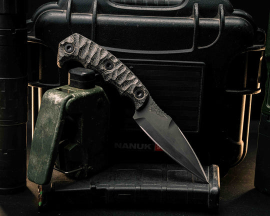 4" HUMINT - Black Burlap Micarta, Allen Bolts, Textured Grip