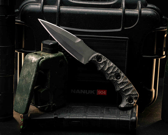 4" HUMINT - Black Burlap Micarta, Allen Bolts, Textured Grip