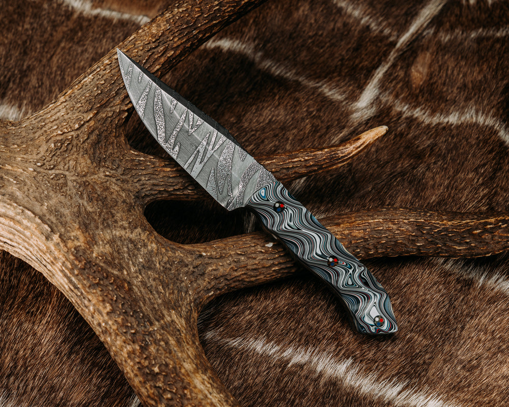 Red Crow- Fordite, Patriot Mosaic Pins, Textured Grip